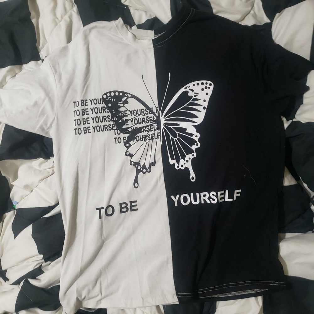 black and white split butterfly shirt